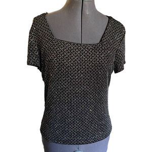 Glitter Preppy JBS Womens M Square Neck Diamond Pattern Y2K Retro Rhinestone Top